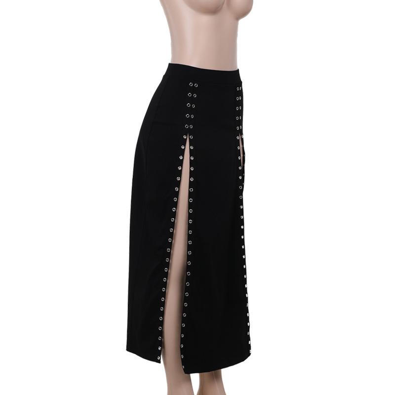 High slit solid metal maxi skirt