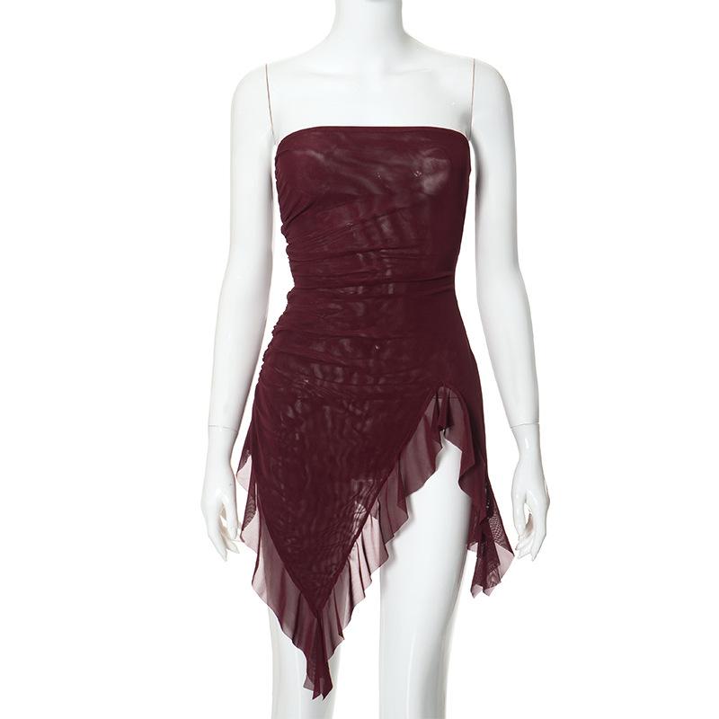 Sheer mesh ruffle ruched tube mini dress  | samba dress
