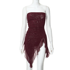 Sheer mesh ruffle ruched tube mini dress  | samba dress