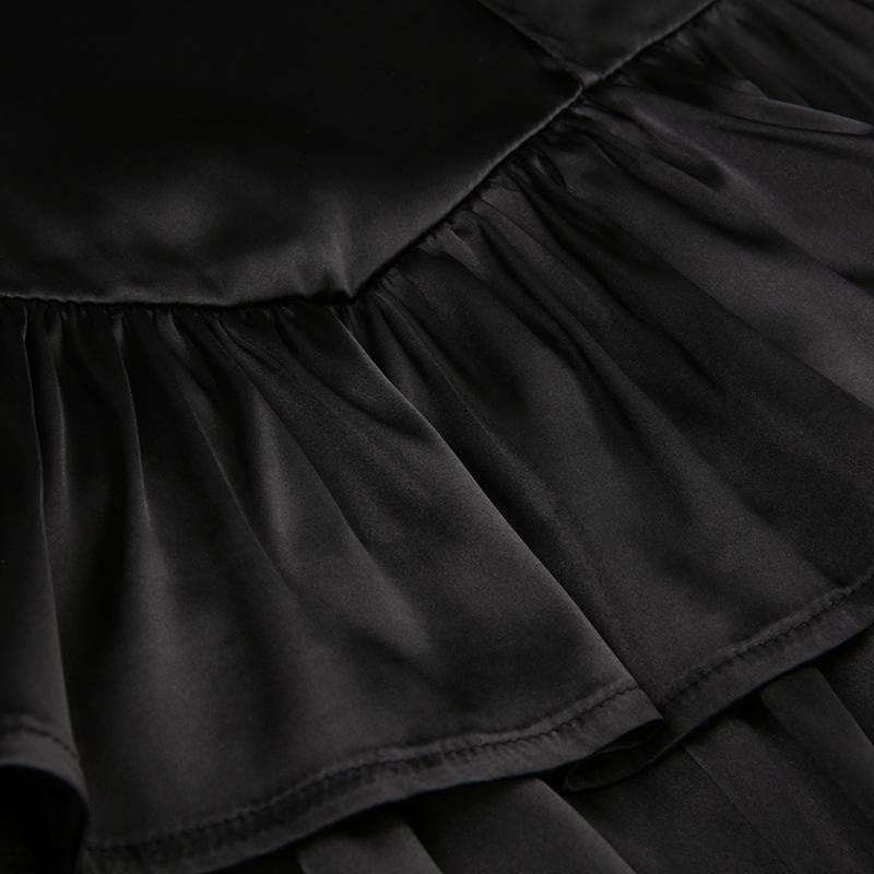 Satin v neck backless zip-up ruched solid cami mini dress
