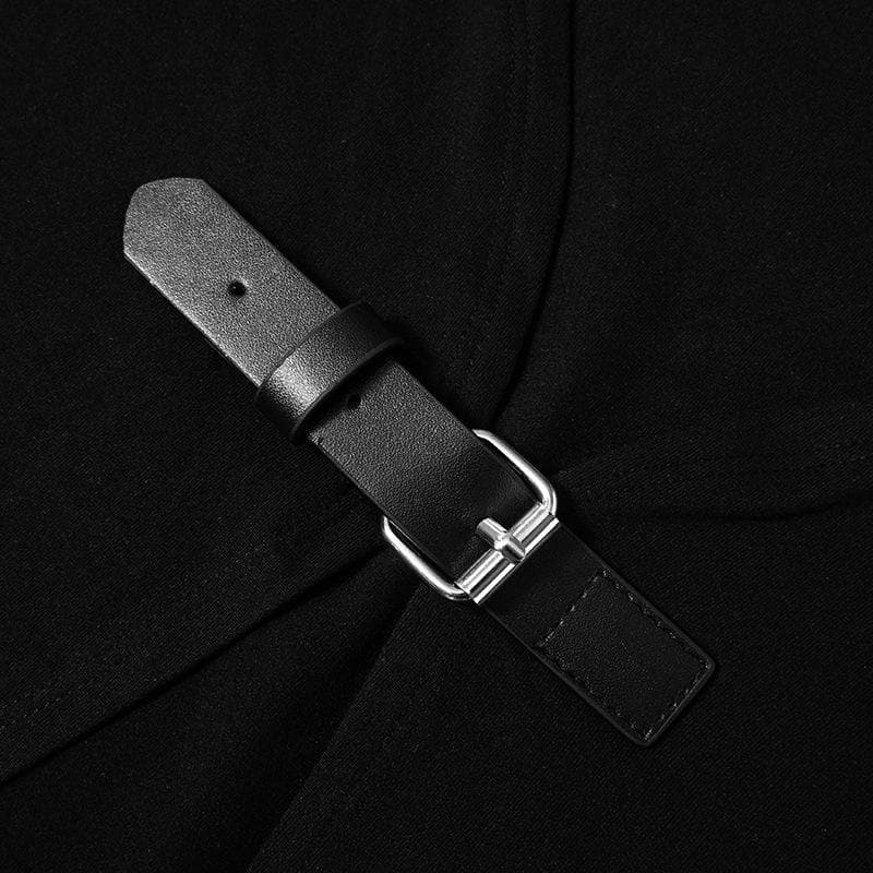 Long sleeve v neck buckle low cut solid crop top