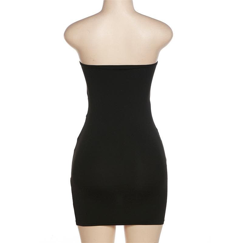 Cross front solid mesh backless patchwork tube mini dress  | black rave dress  | black rave dress