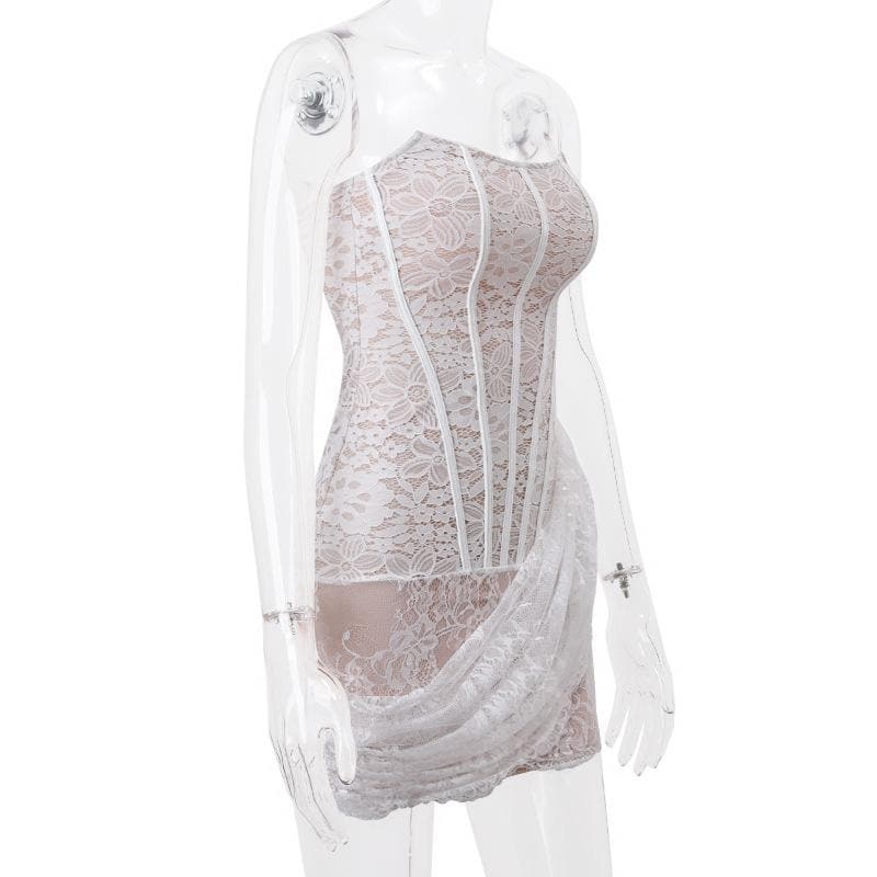 Irregular ruched backless lace up bustier tube mini dress  | red tango dress