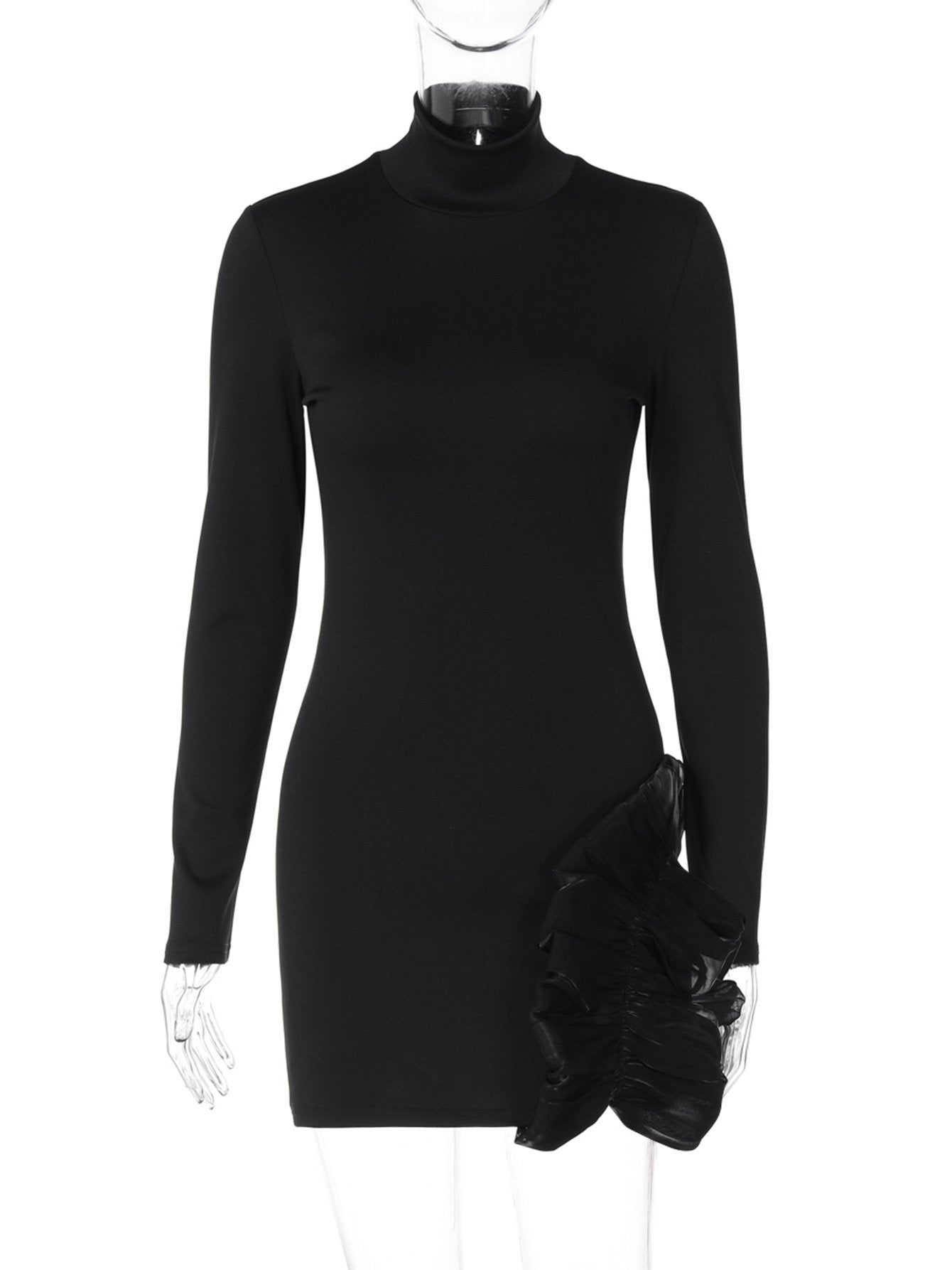 High neck long sleeve ruffle mini dress