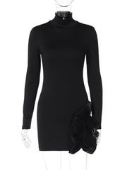 High neck long sleeve ruffle mini dress