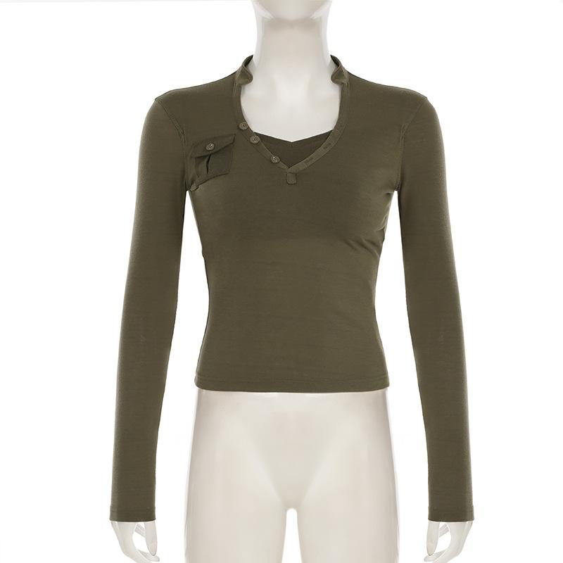 V neck long sleeve button top