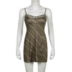 Print lace hem slit cami mini dress