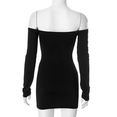 Off shoulder long sleeve hollow out lace mini dress