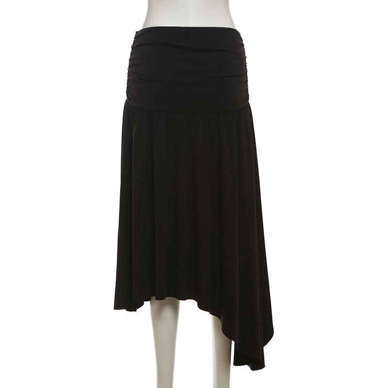 Ruched solid irregular midi skirt