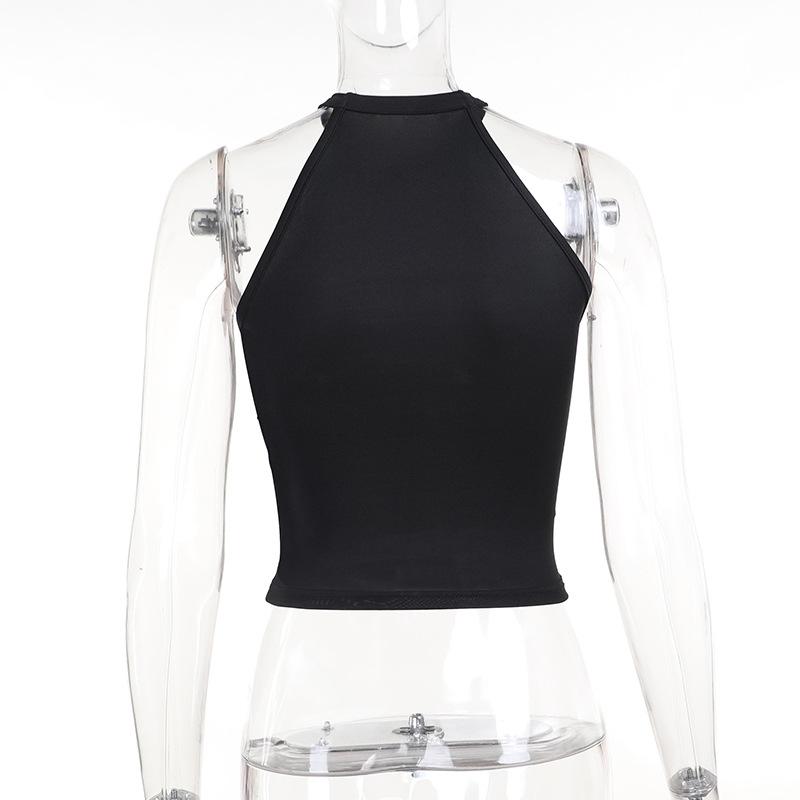 Spider web print hollow out crewneck tank top