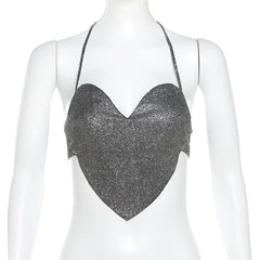 Halter backless zip-up beaded sweetheart neck crop top
