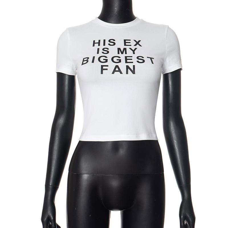 Short sleeve crewneck letter pattern contrast crop top