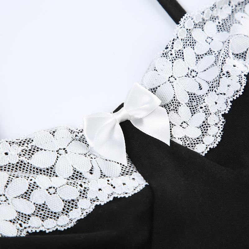 Bowknot lace patchwork backless cami top