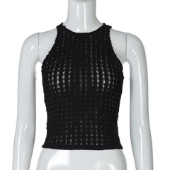 Sleeveless crewneck textured tank top