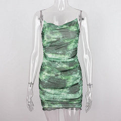 Sheer mesh tie dye print spaghetti strap cowl neck cami dress  | samba dress