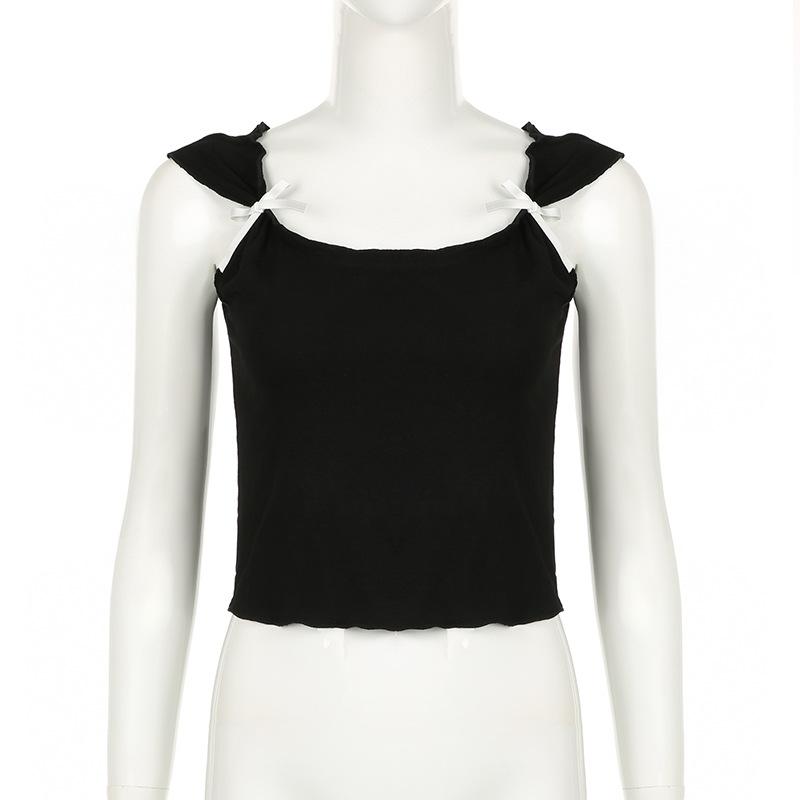 Cap sleeve bowknot u neck ruffle top