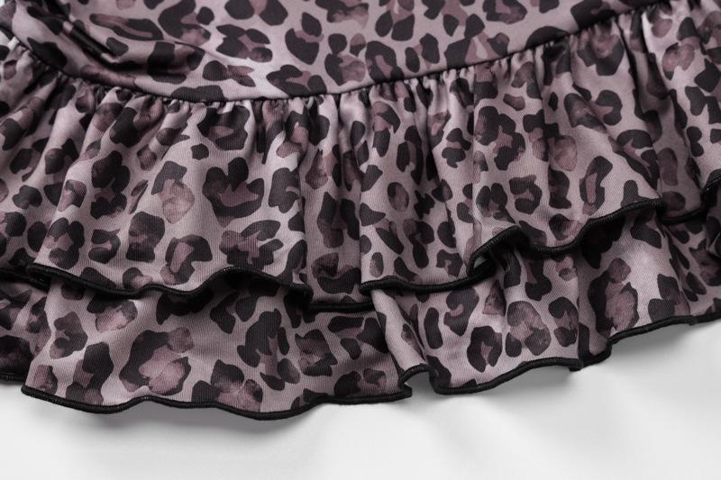 V neck leopard print lace hem ruffle cami mini dress