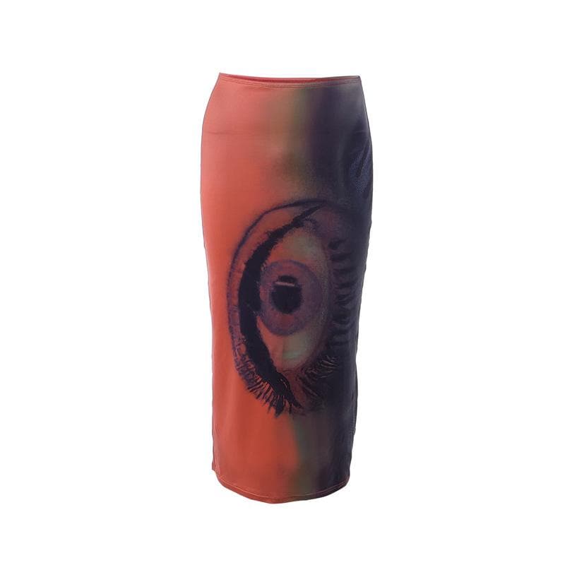 Contrast abstract print midi skirt