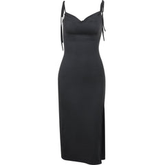 Cowl neck solid slit backless self tie ruched midi dress  | red tango dress
