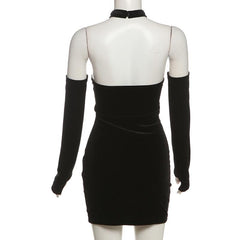 Sweetheart pattern gloves velvet mini dress