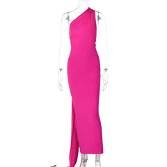 Ruched contrast backless one shoulder ribbon 2-way maxi dress  | red tango dress