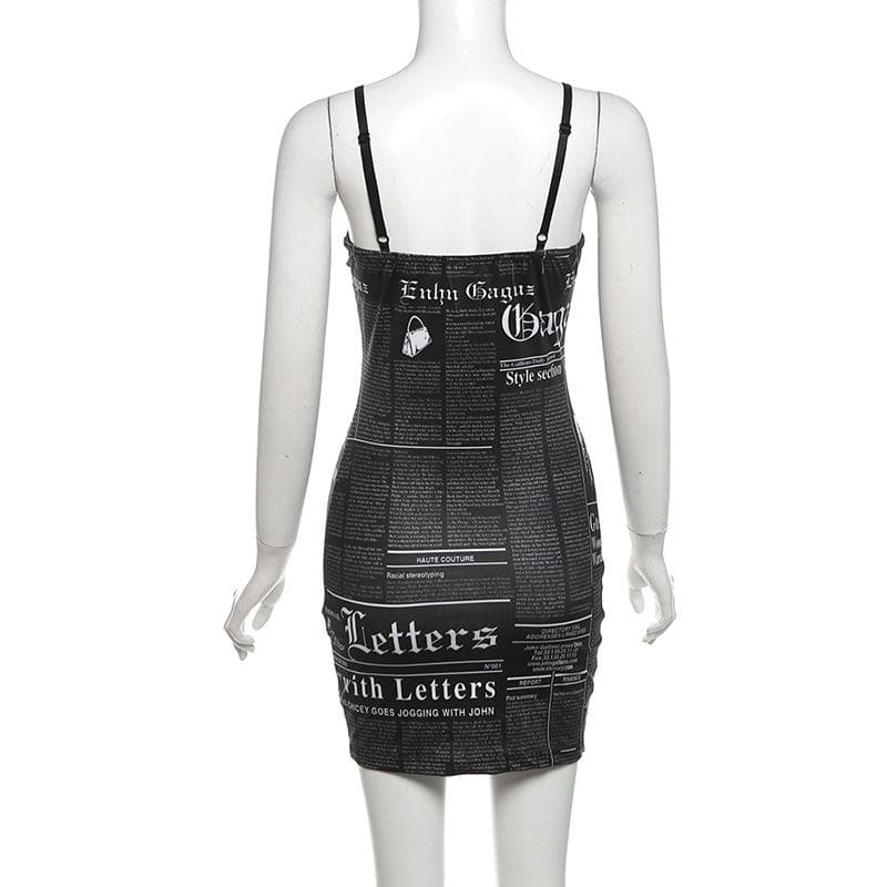 V neck letter print backless cami mini dress