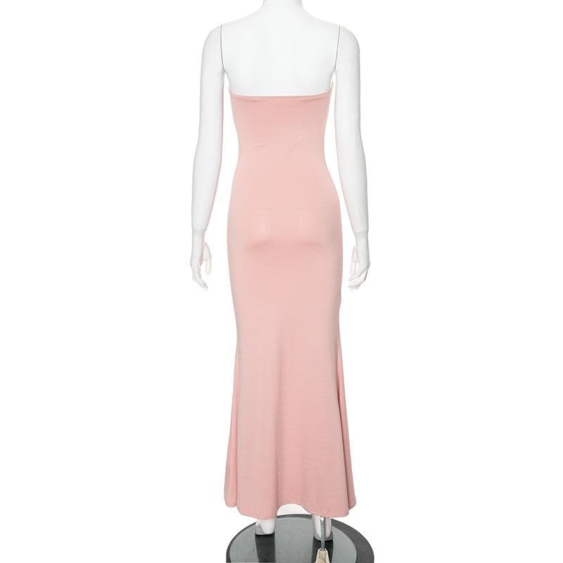 Rose embroidery self tie tube maxi dress