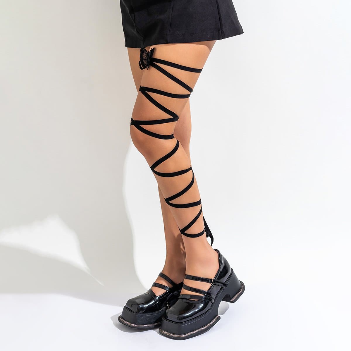 Butterfly applique self tie velvet thigh chain