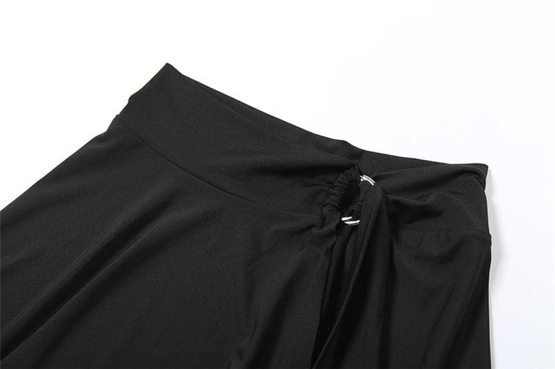 U neck backless o ring solid mini skirt set