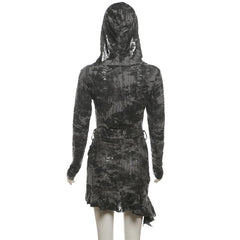Hoodie long sleeve belt hollow out mini dress