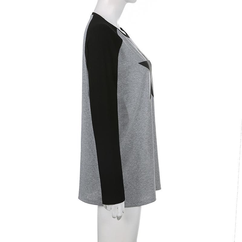 Contrast long sleeve round neck star pattern top