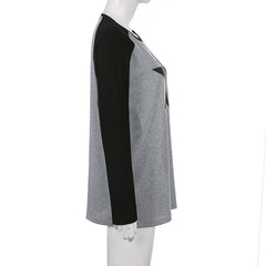 Contrast long sleeve round neck star pattern top