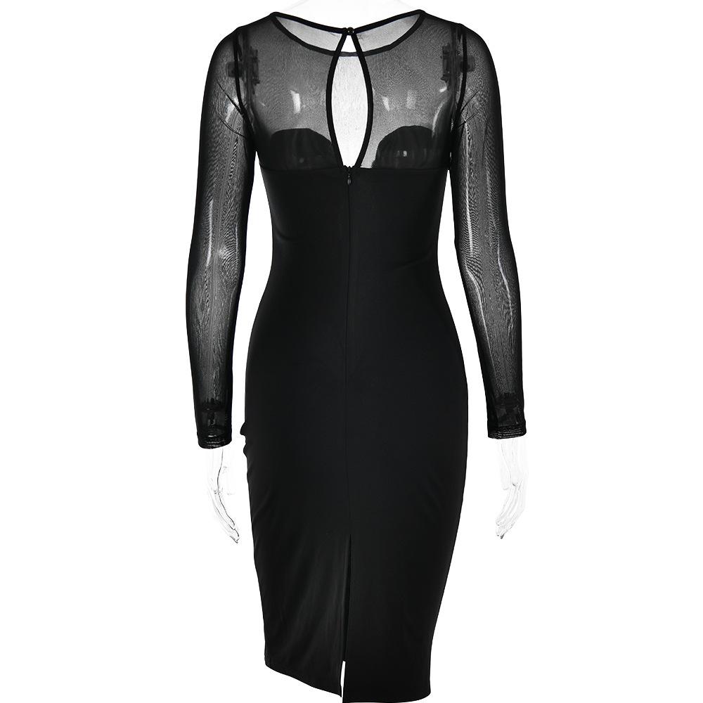 Long sleeve mesh patchwork button midi dress  | red tango dress