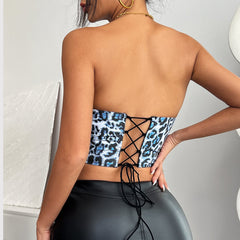 Leopard print bustier lace up tube top