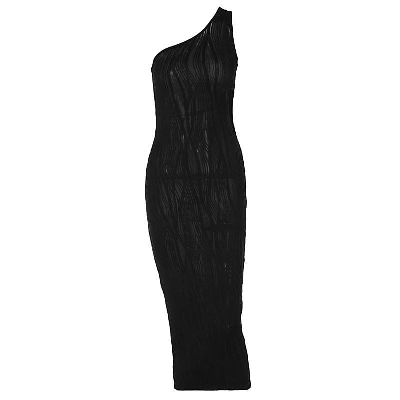 Textured one shoulder irregular hollow out solid midi dress  | red tango dress