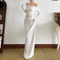 Off shoulder hollow out mesh maxi dress