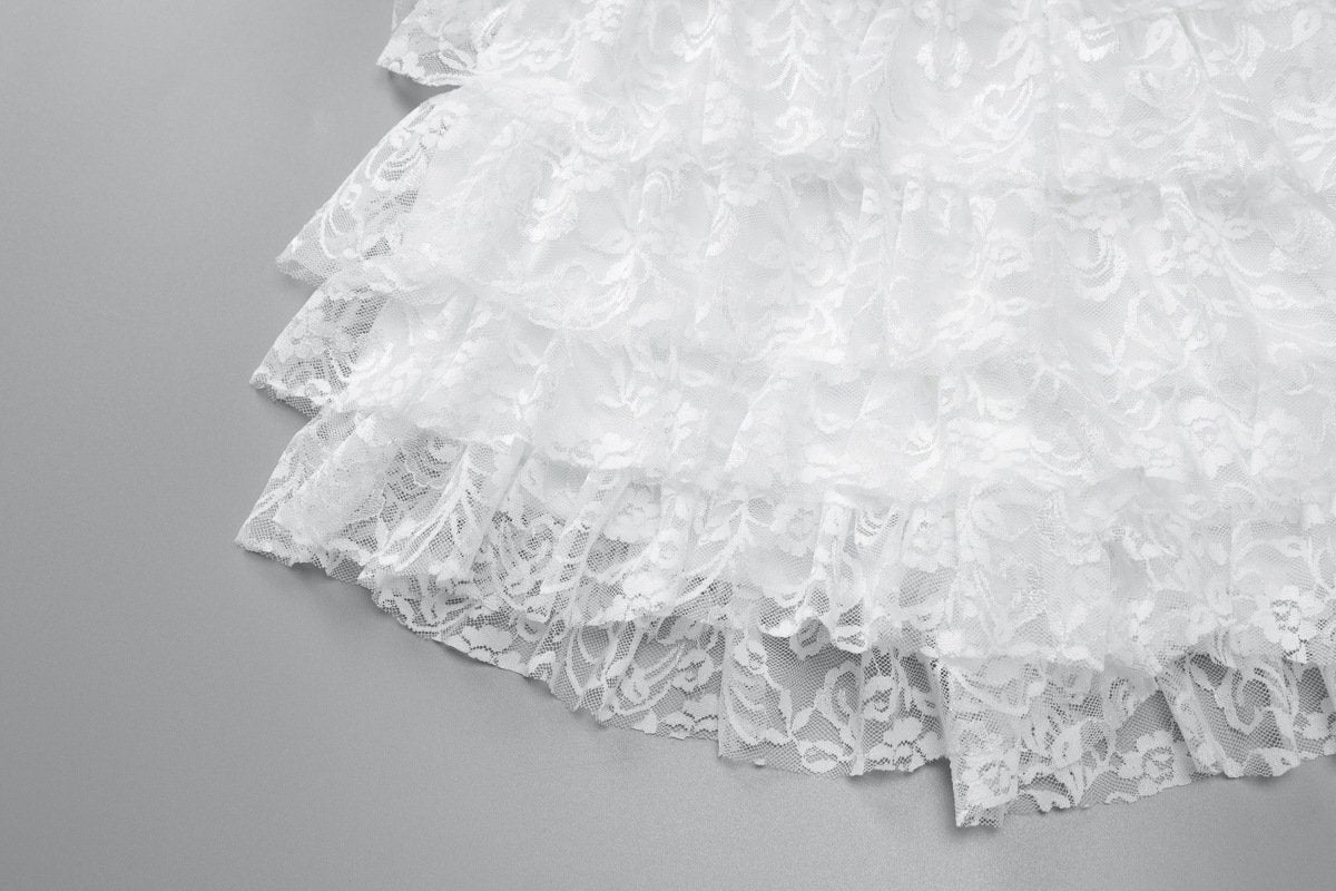 Bowknot lace backless ruffle tube mini dress