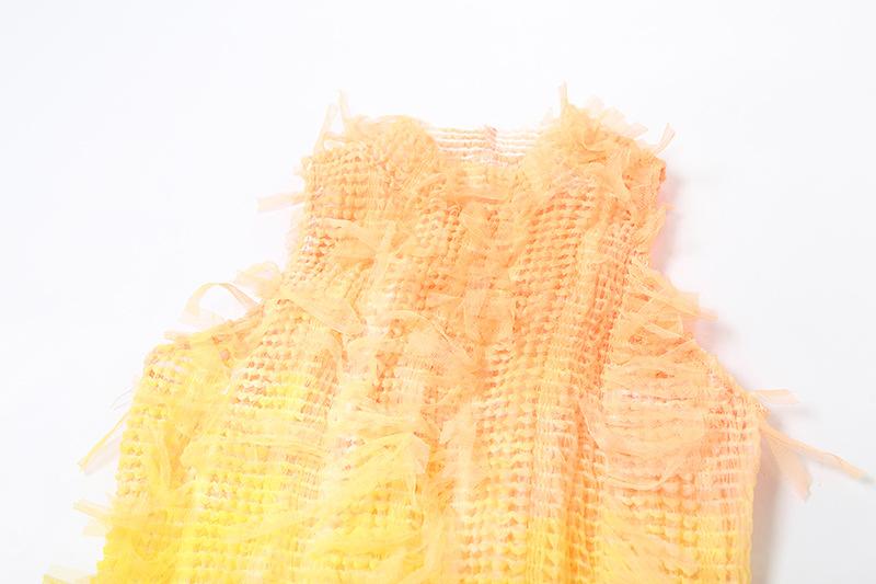 Crewneck hollow out see through gradient tassels mini dress