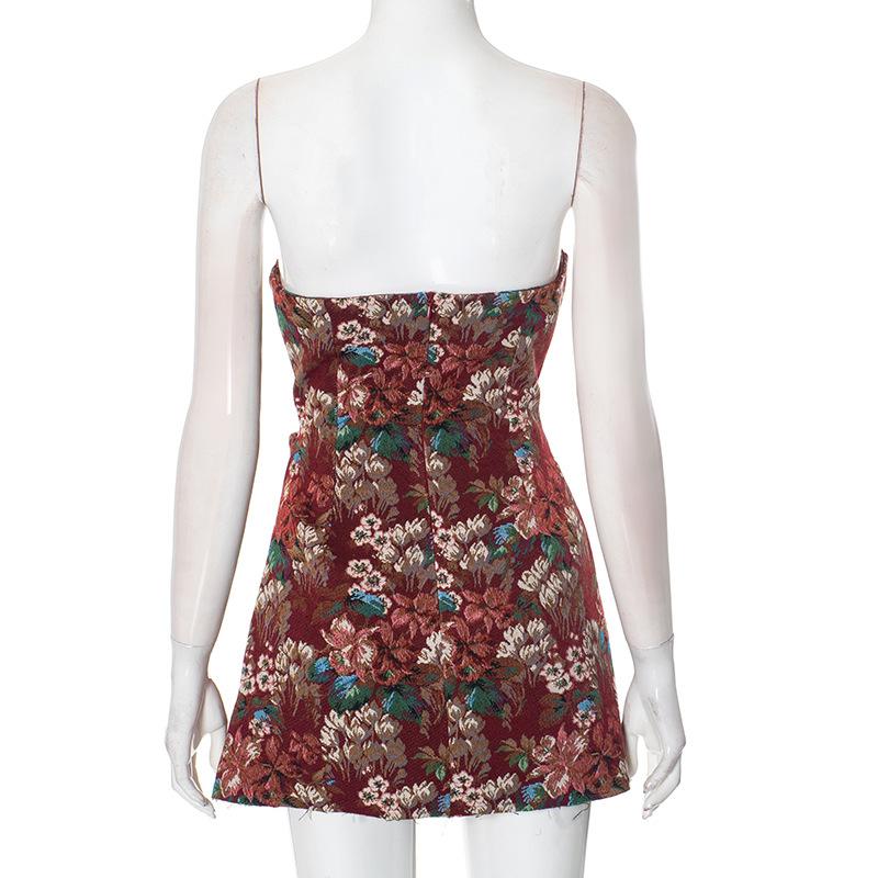 Flower print zip-up button tube mini dress
