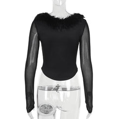 V neck long sleeve fluffy button top