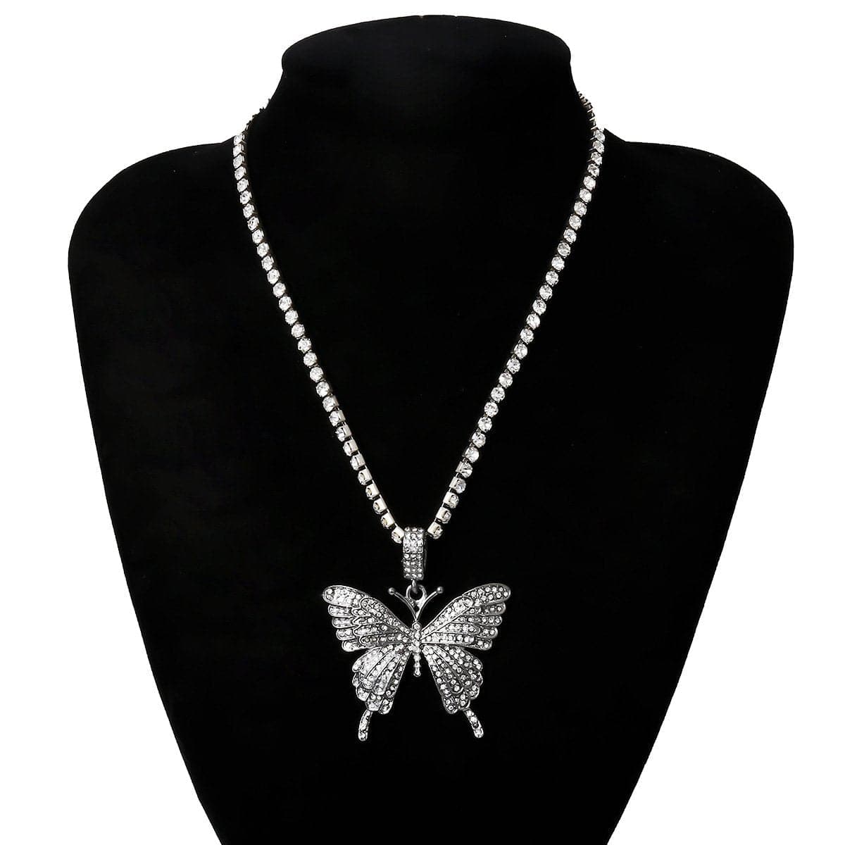 Butterfly pendant rhinestone necklace