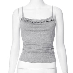 Ruffle backless ruched solid cami top