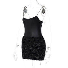 Textured solid satin u neck spaghetti strap sleeveless mini dress