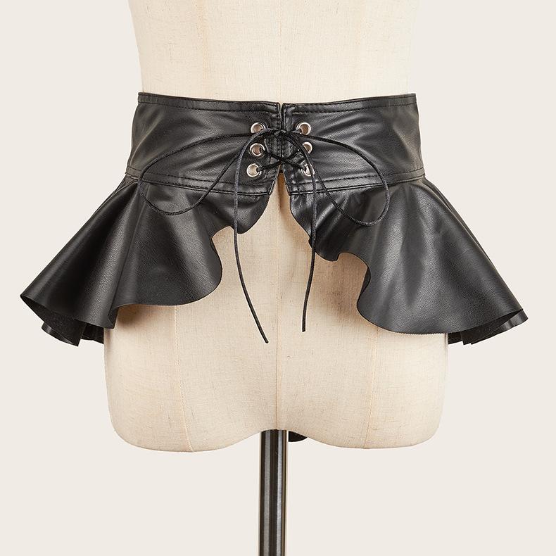 PU leather lace up ruffle corset