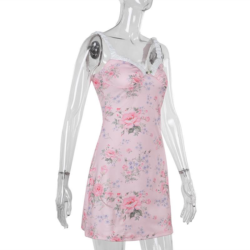 Sweetheart neck flower print cami mini dress