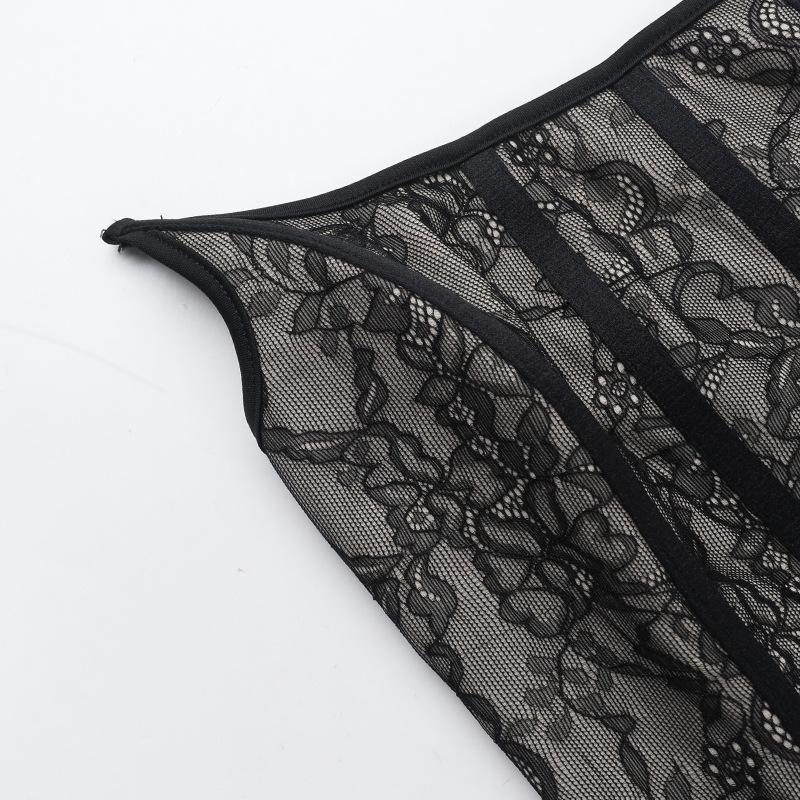 U neck corset lace patchwork tube mini dress