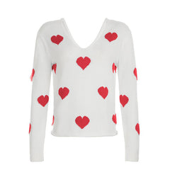 Long sleeve v neck sweetheart pattern knitted top