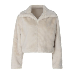 Turnover collar long sleeve fluffy zip-up top
