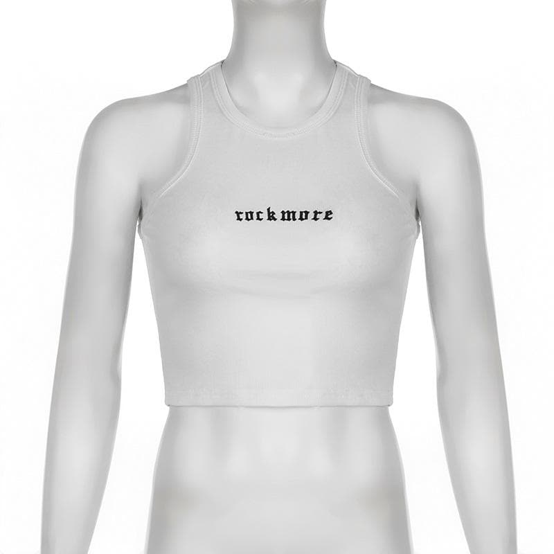 U neck letter embroidery ribbed tank top