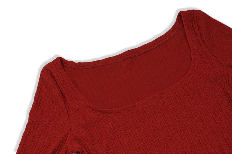 Long sleeve textured solid square neck crop top